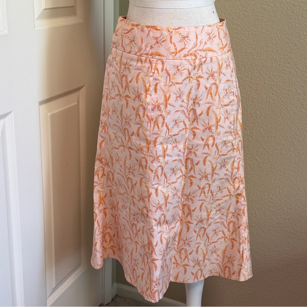 Gap peach floral A-line stretch flare midi skirt 10